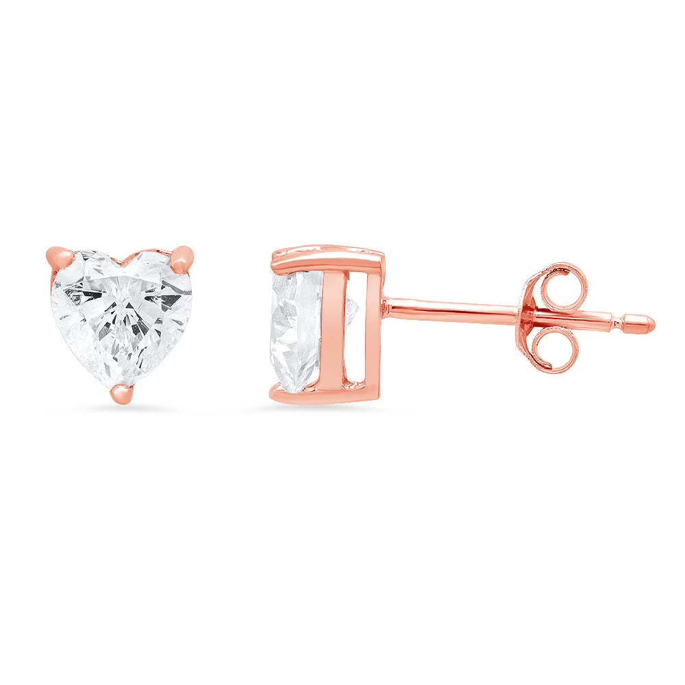18K Rose Gold Heart Cut Stud Earrings U141