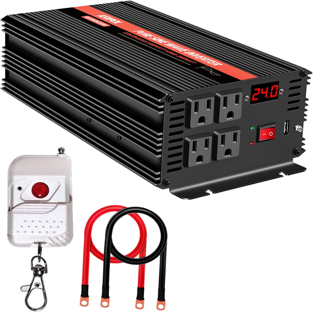 3000 Watt Pure Sine Wave Power Inverter 12V DC to 110V AC with 4 AC Outlets V687762