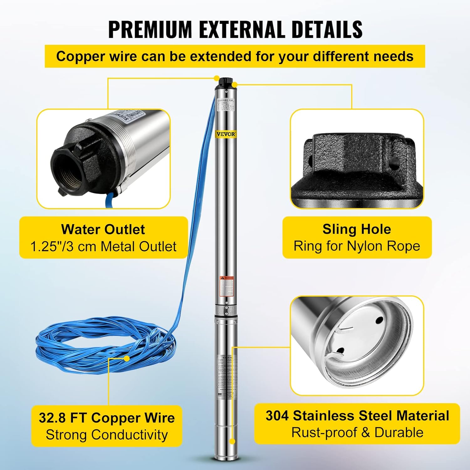 Stainless Steel Submersible Well Pump 3 HP 220V 42GPM H126632