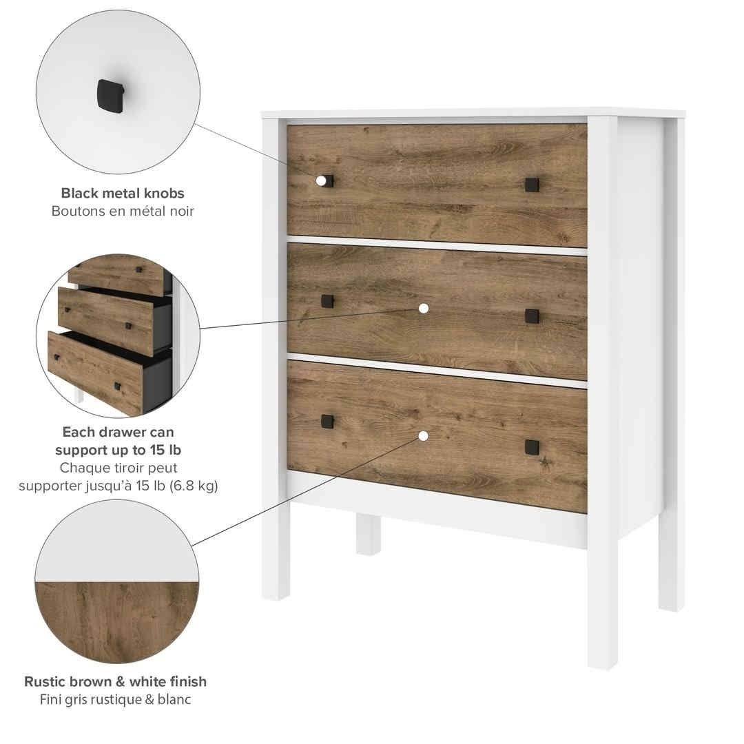 Walnut Grey White 3-Drawer Dresser O77022