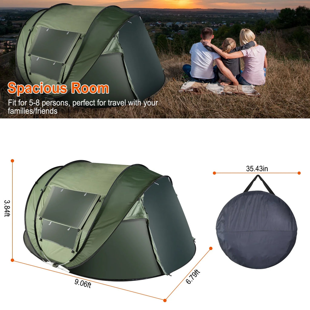 Khaki Pop Up Camping Tent with 4 Mosquito Net Windows Carrying Bag R818501