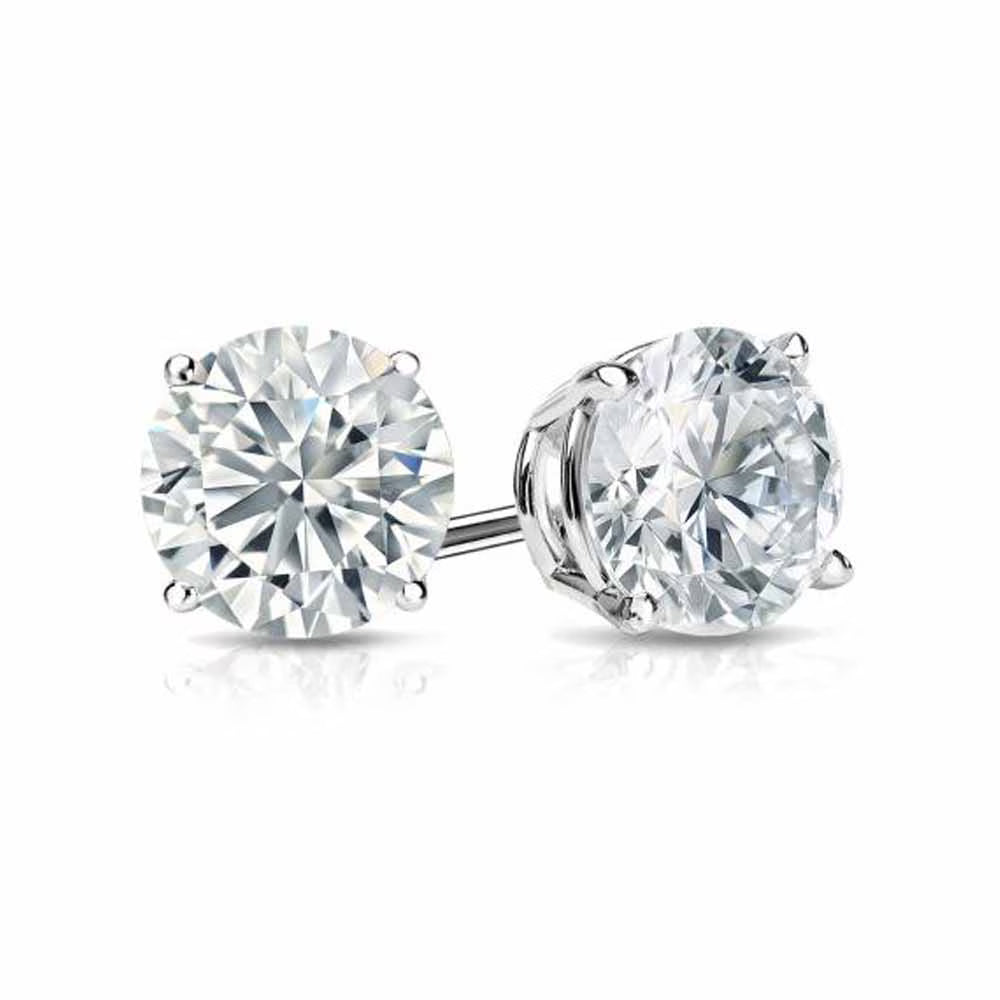 14k White Gold Round Created Diamond Stud Earrings 4MM G936