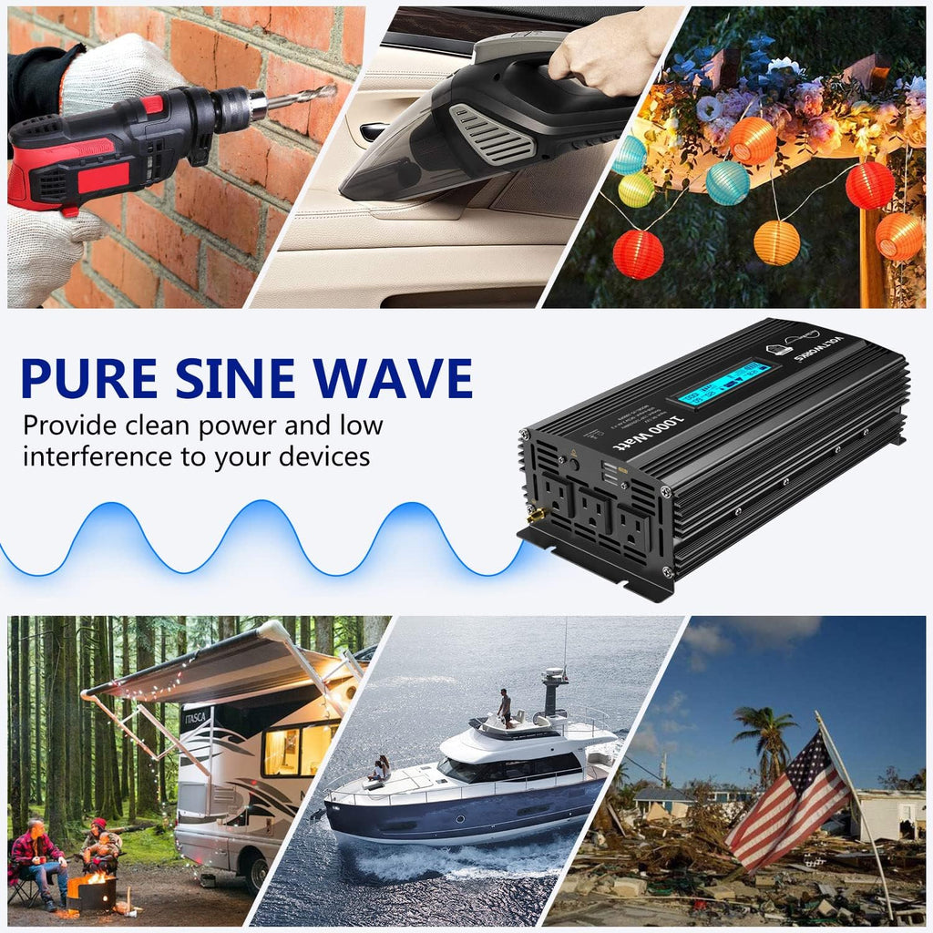 2000Watt DC 12V to 120V AC Car Power Inverter with 2 AC Outlets S78612