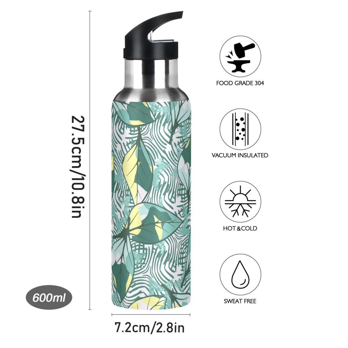 20 oz Insulated Stainless Steel Water Bottle with Straw Lid A694