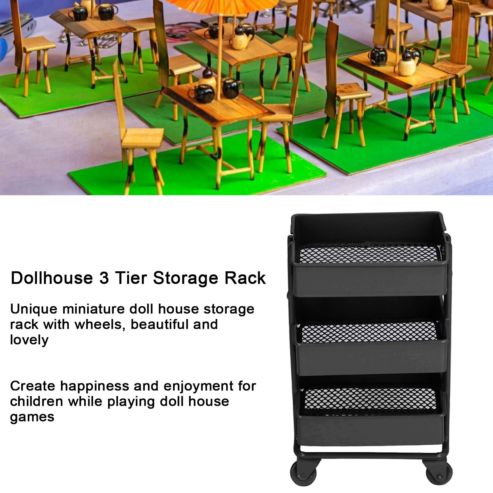 3 Tier Dollhouse Trolley Rack with Wheels Q195285