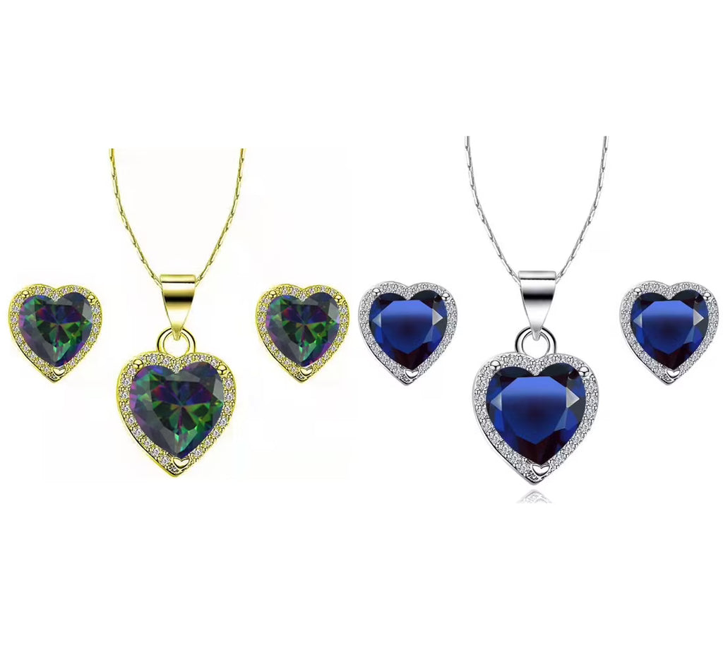 24k Yellow and White Gold Alexandrite and Blue Sapphire Necklace Set 18 inch M85121
