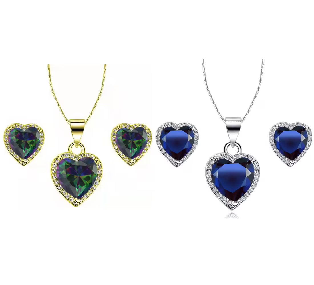 24k Yellow and White Gold Alexandrite and Blue Sapphire Necklace Set 18 inch M85121