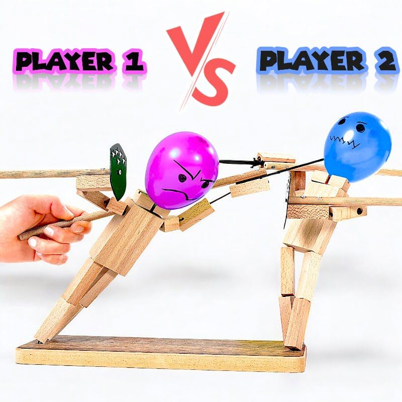 Wooden Fencing Puppets Toys Balloon Bamboo Man Battle Game (with 200 Balloons) Y361041