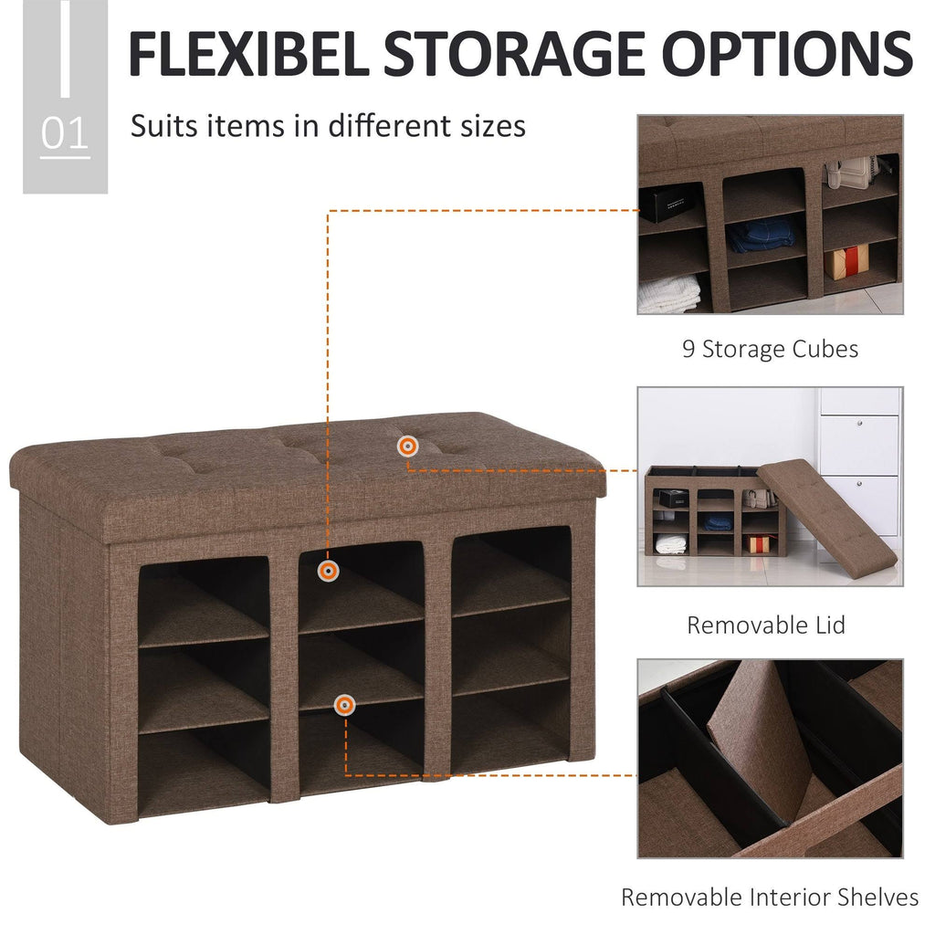 Grey Folding Storage Ottoman Bench with 9 Cubes P983714