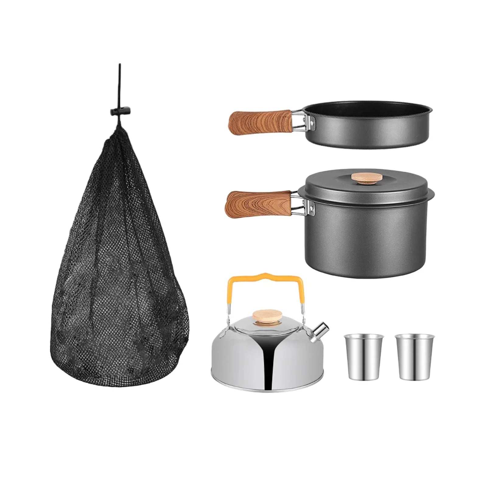 5Pcs Camping Cookware Set with Storage Bag Gray L405297