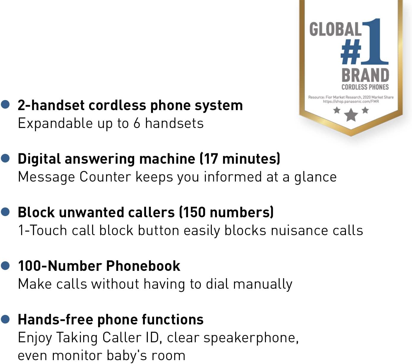 2 Cordless Handsets DECT 6.0 Cordless Phone with Answering Machine Q669801
