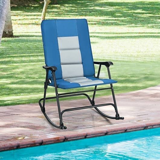 Foldable Rocking Padded Camping Chair with Backrest Armrest Blue B865240
