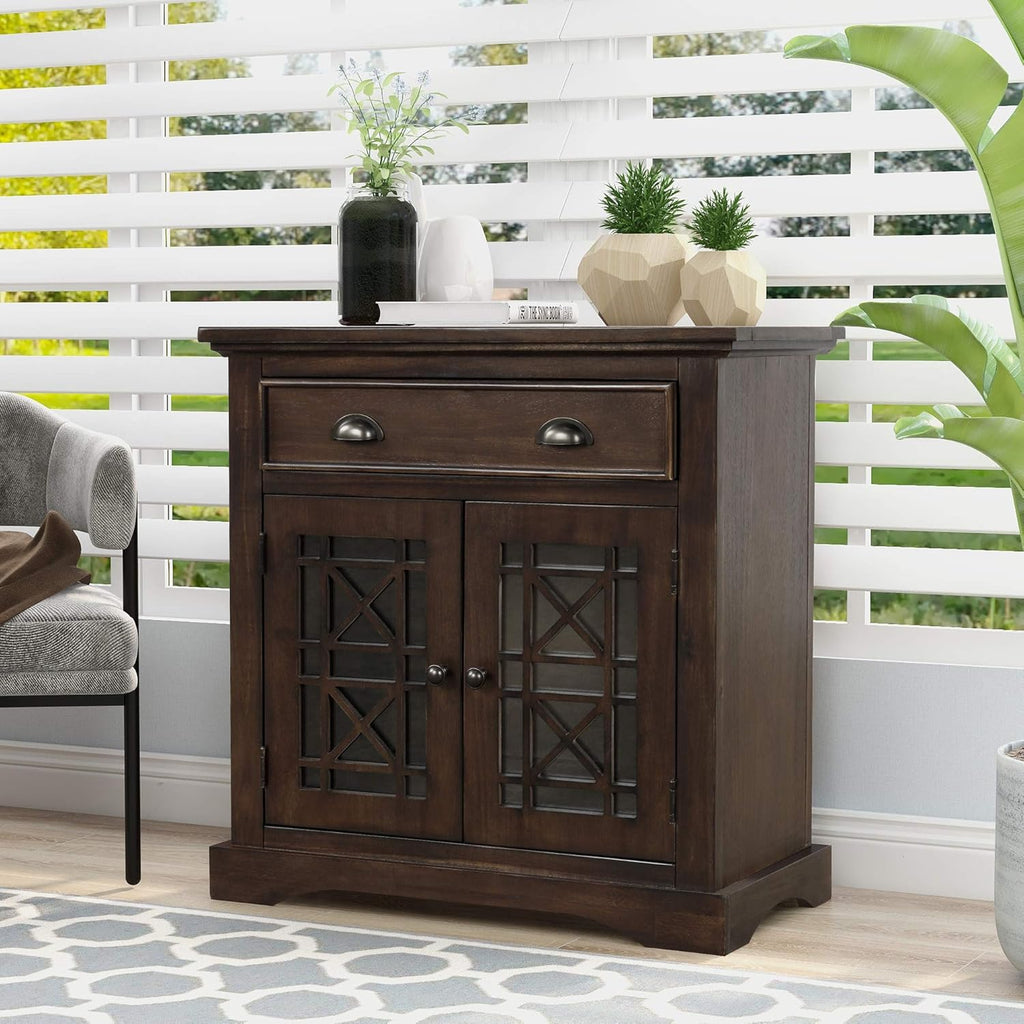 Espresso Storage Cabinet with Doors and Wood Drawer E96200