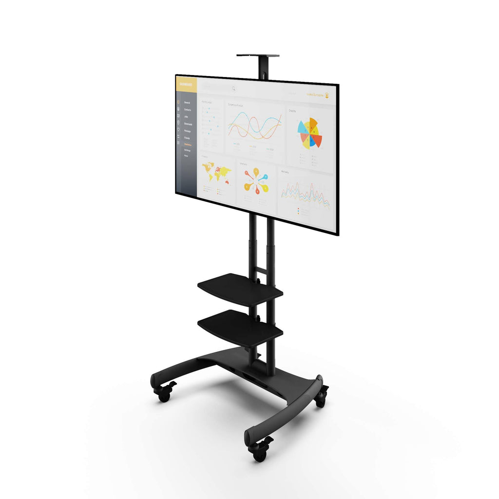 Black Mobile TV Mount with Two Adjustable Shelves C31417