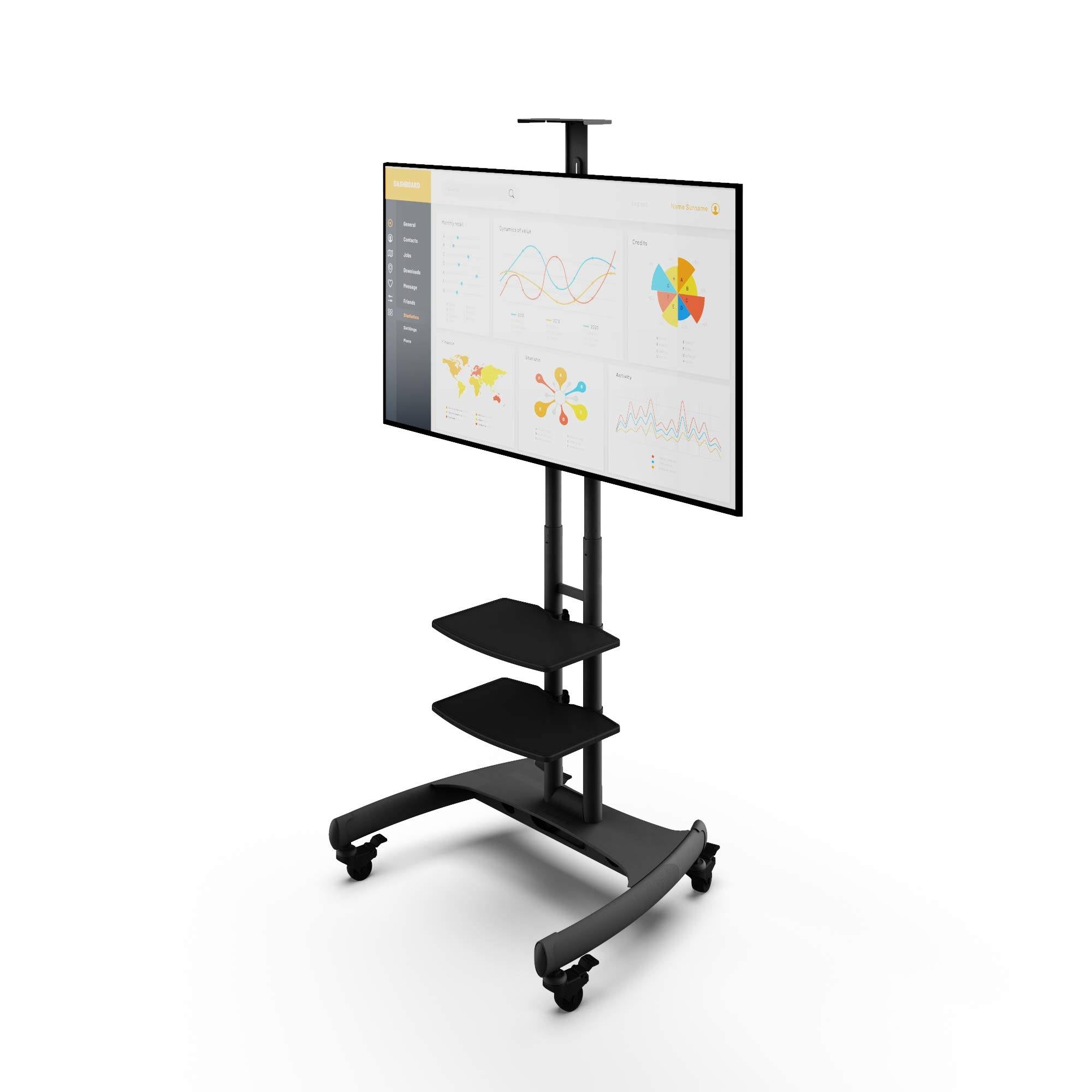 Black Mobile TV Mount with Two Adjustable Shelves C31417