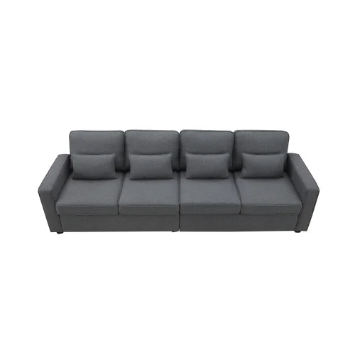 Linen Fabric Sofa with Armrest Pockets and 4 Pillows Q754355