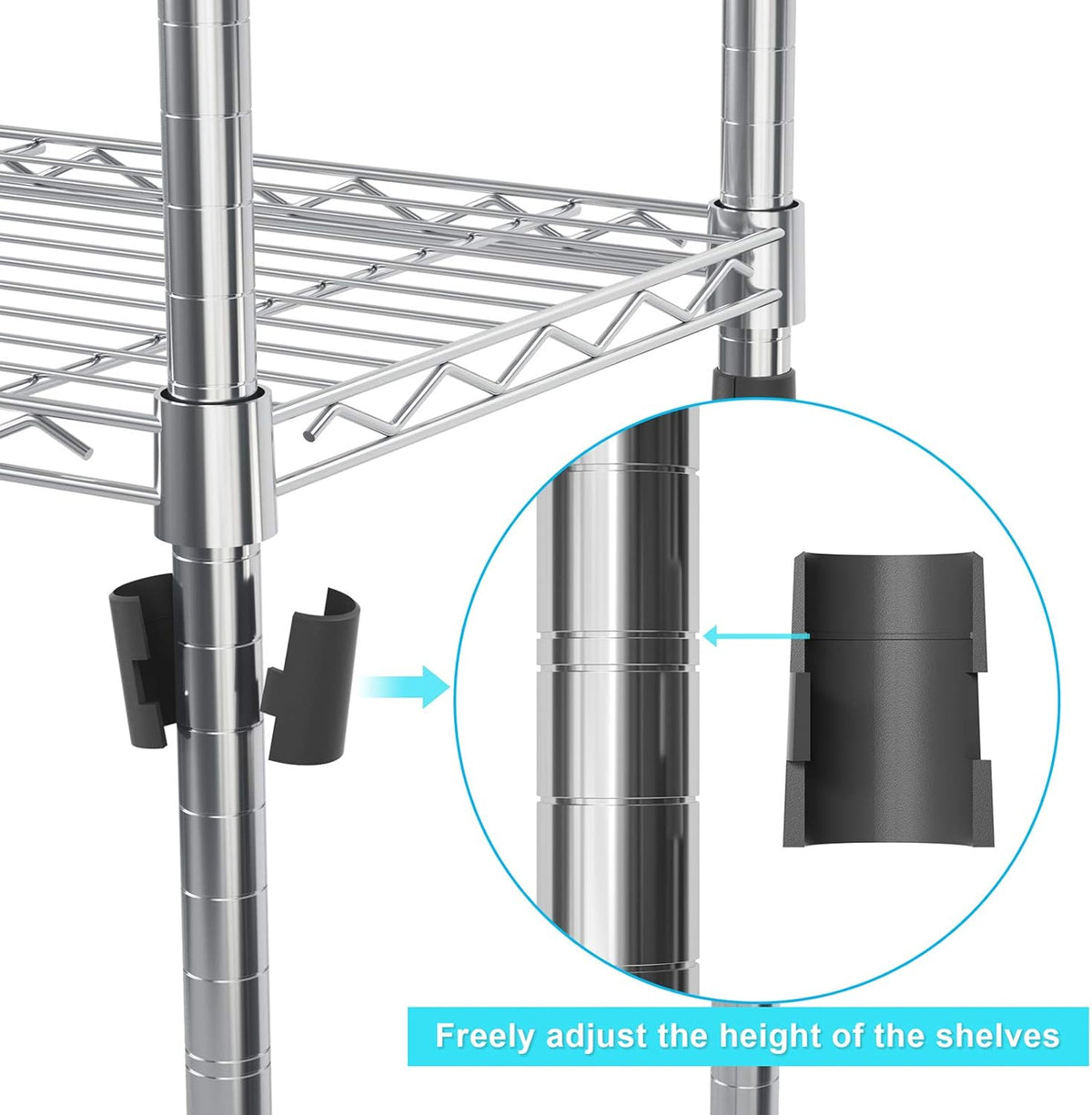 4 Tiers Rolling Cart Utility Racks Adjustable Wire Metal Shelving A445973