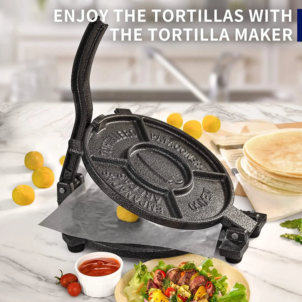 Cast Iron Tortilla Press with 100 Pcs Parchment Paper D629