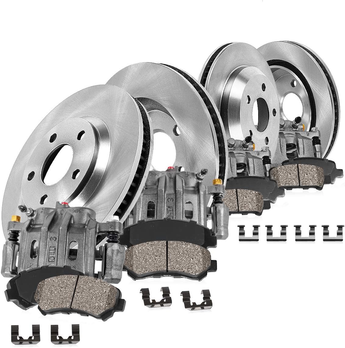FRONT + REAR OE Calipers + Rotors + Ceramic Pads Kit W2969