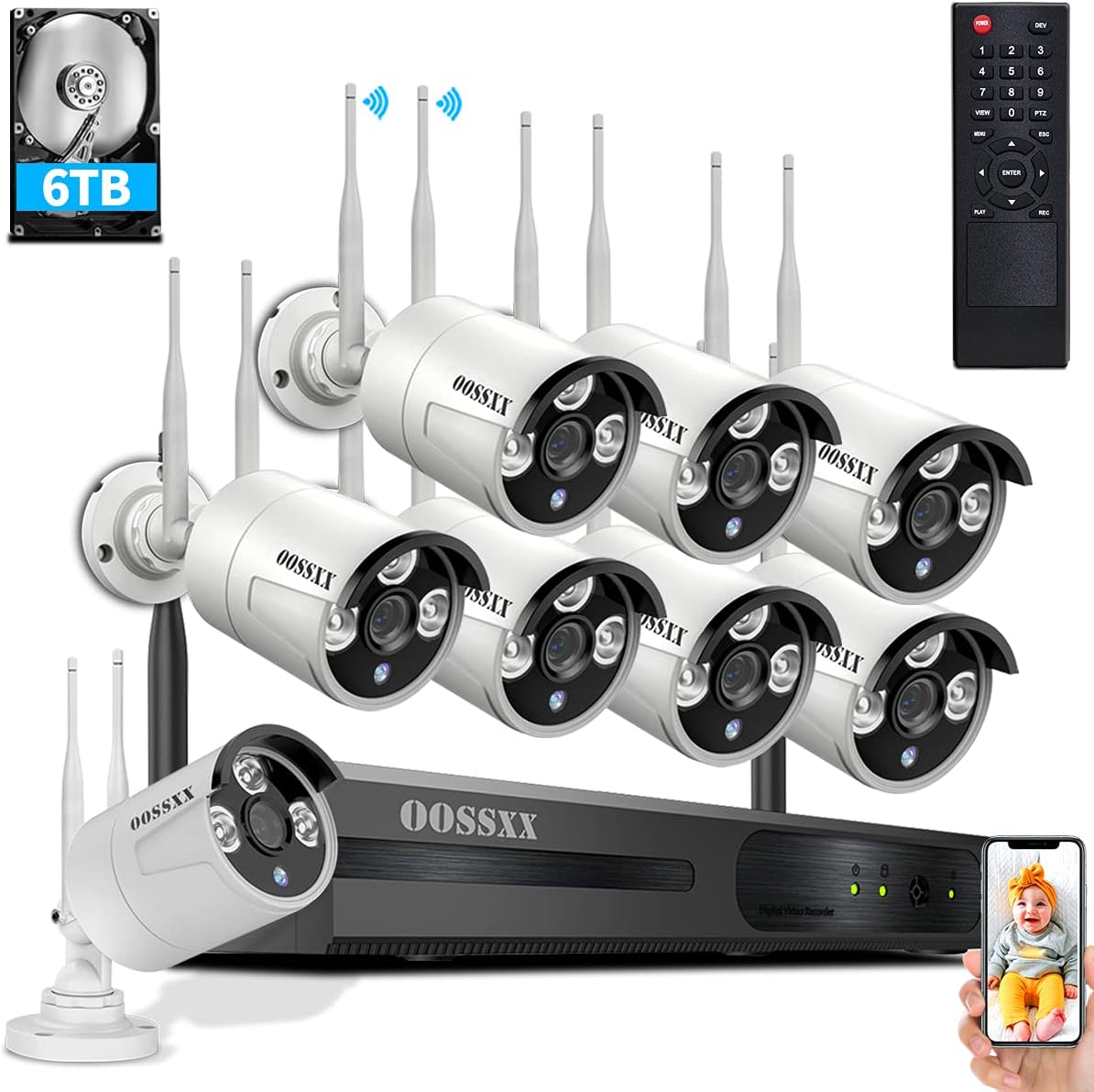 2K 3.0MP Wireless Security Camera System with 6TB HDD P34472