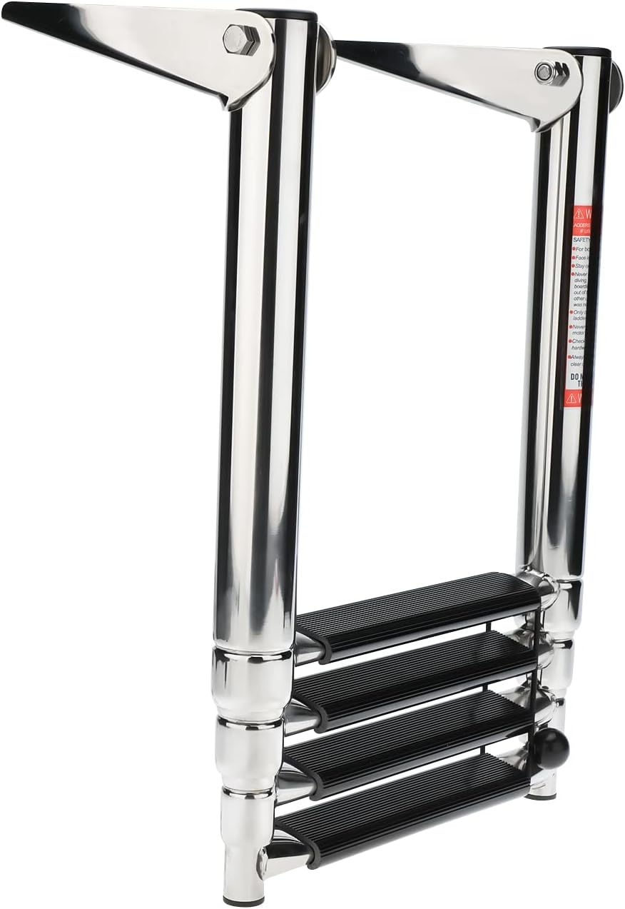 4 Step Folding 316 Stainless Steel Telescoping Boat Ladder with Retaining Strap, 900 Pound Capacity, Pack of 2 F89965