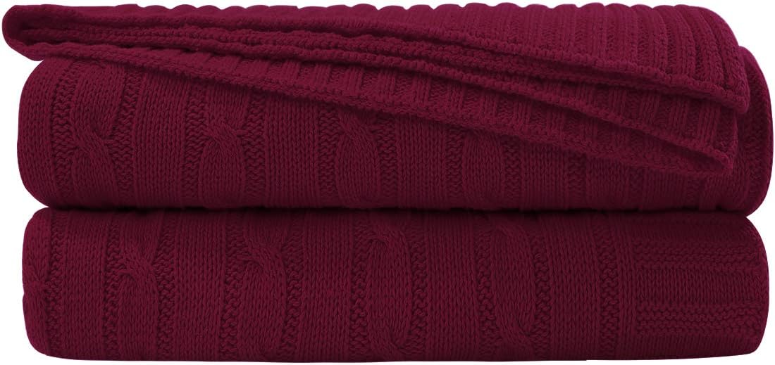 Rose Red 60x78 Inches 100% Cotton Knitted Throw Blanket T742176