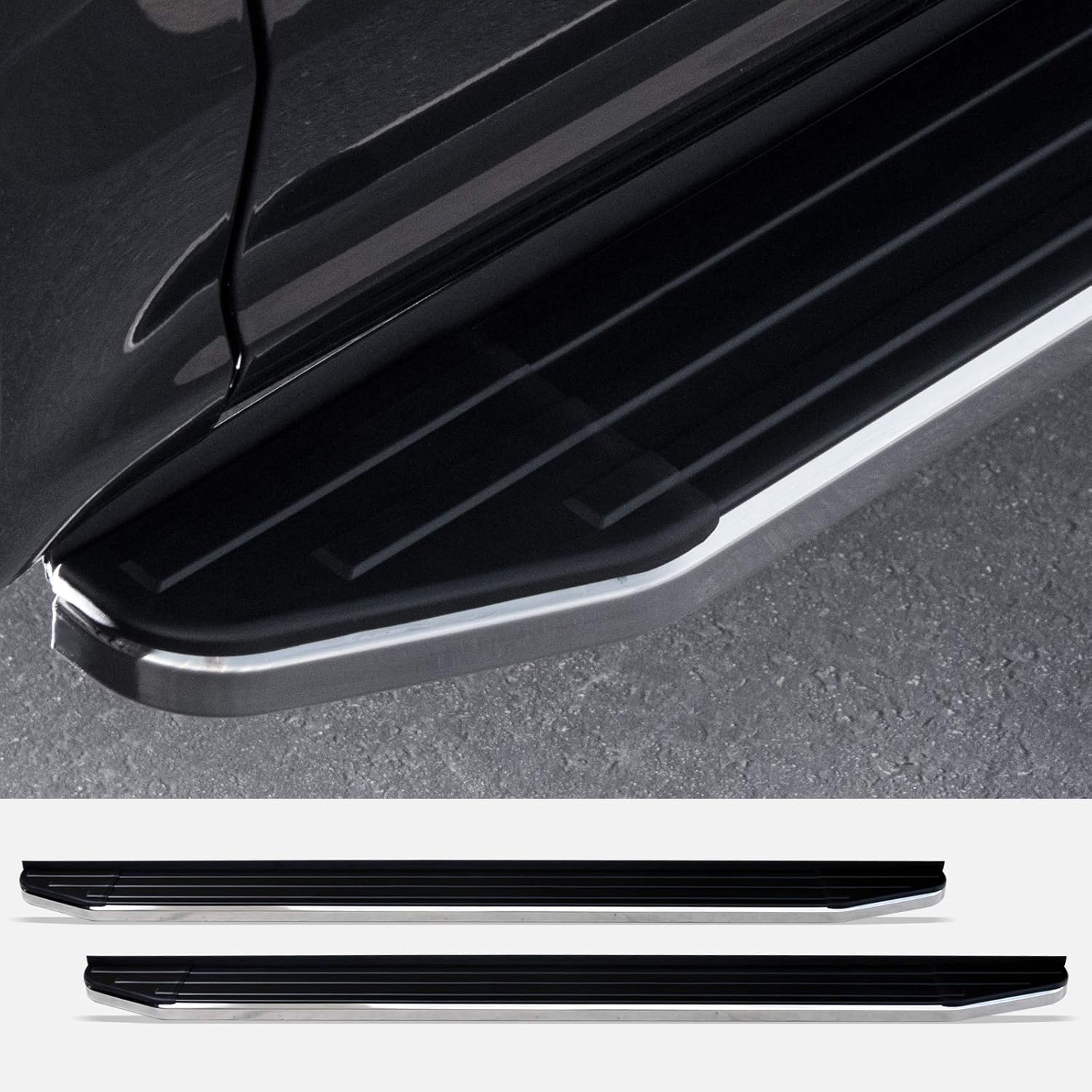Black Aluminum Running Boards with Chrome Trim C973
