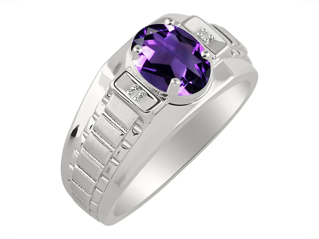 Sterling Silver Oval Gemstone & Genuine Diamond Ring F6699