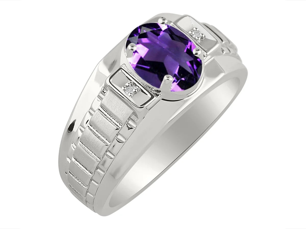 Sterling Silver Oval Gemstone & Genuine Diamond Ring F6699