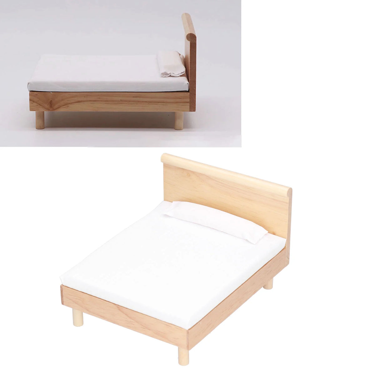 Wooden Double Bed for Dollhouse Decoration H8835