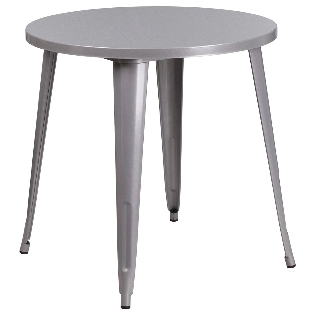 Silver Round Metal Table Set with 4 Cafe Chairs Y480630