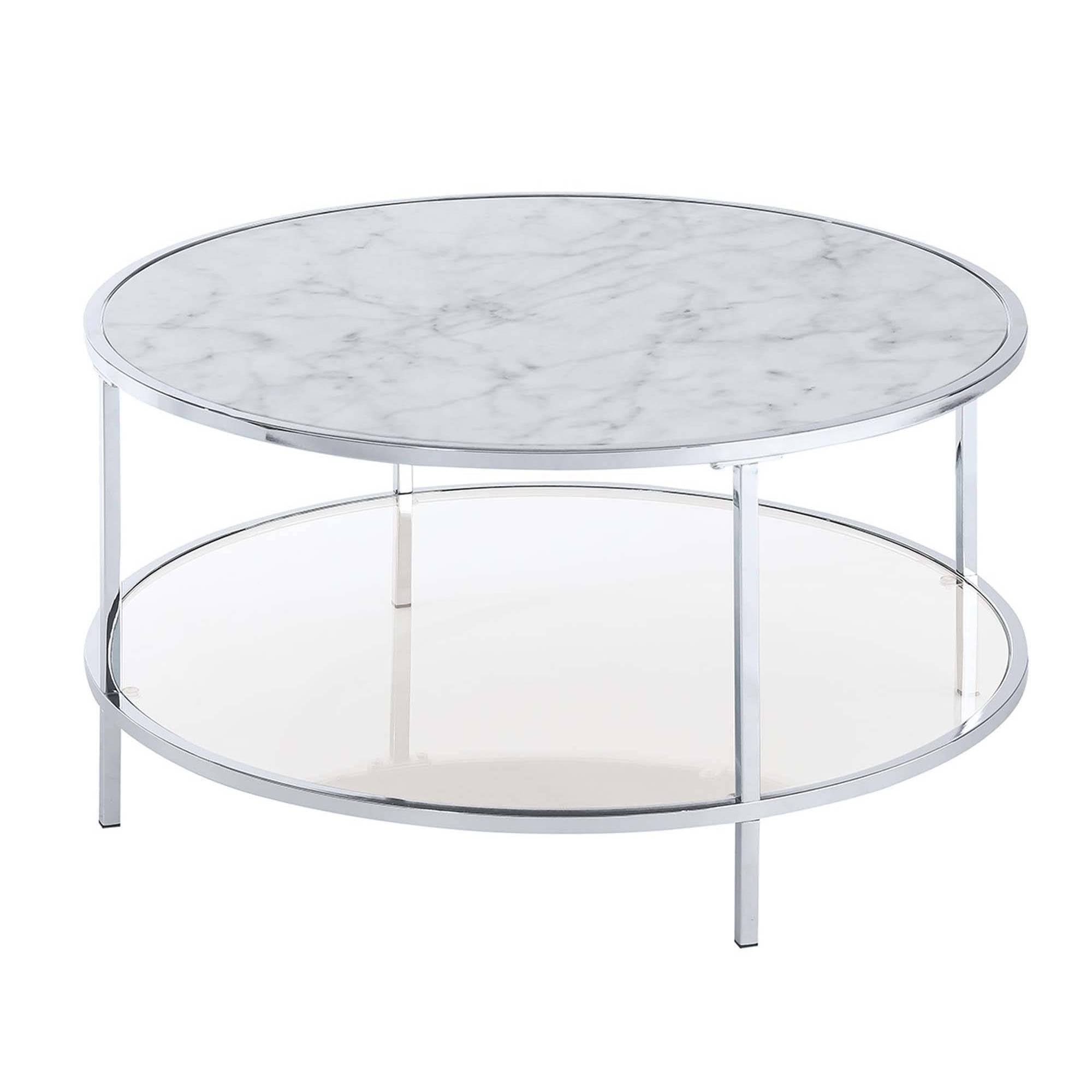 Round Coffee Table White Faux Marble Chrome L715423