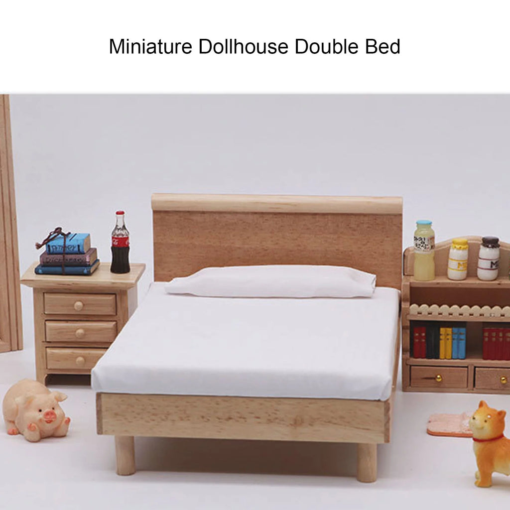 Wooden Double Bed for Dollhouse Decoration H8835