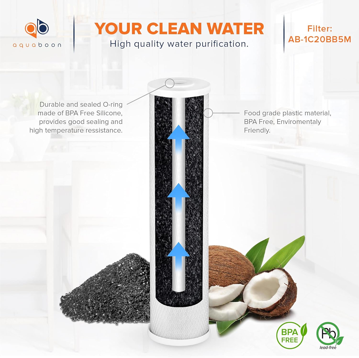 5 Micron 20 x 4.5 CTO Carbon Block Sediment Replacement Filter Cartridges Set B3950