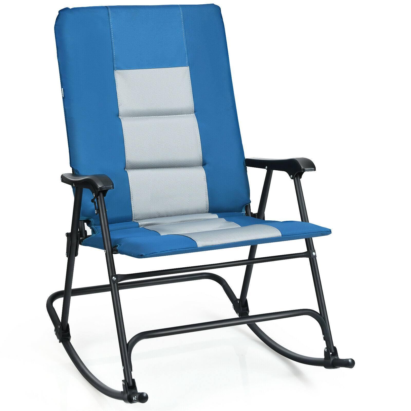 Foldable Rocking Padded Camping Chair with Backrest Armrest Blue B865240