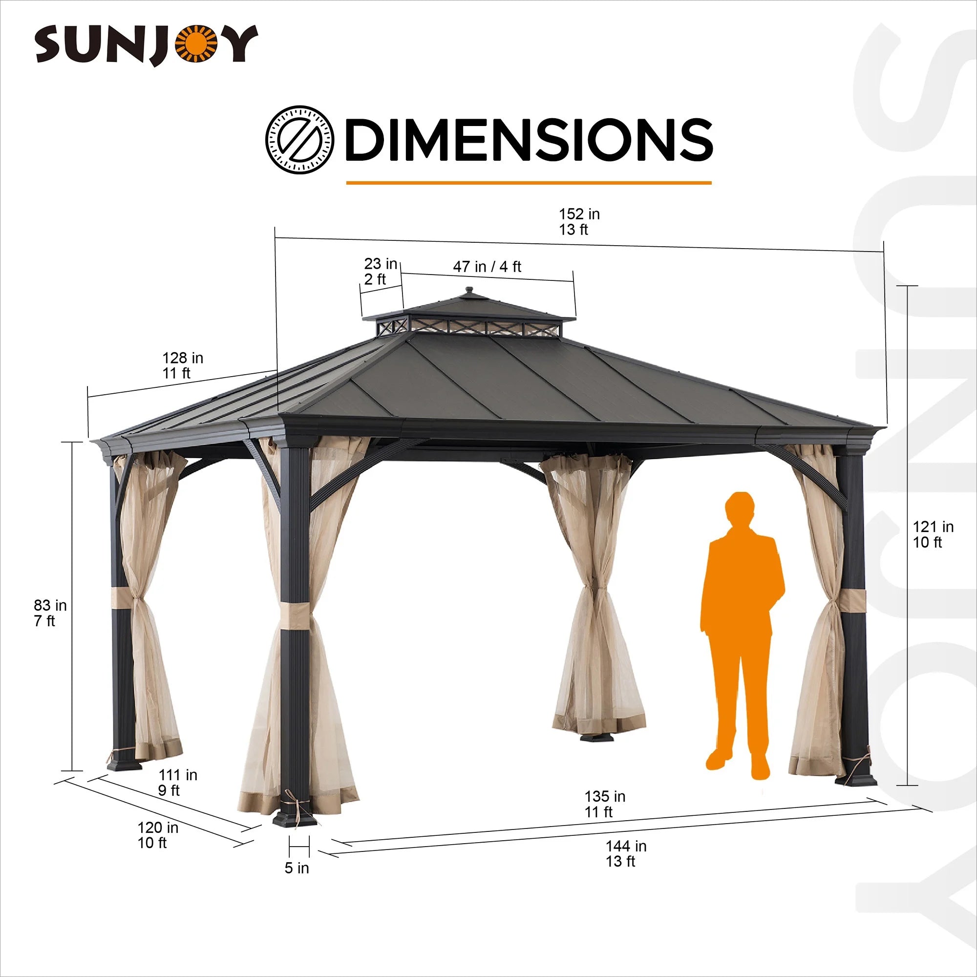 Black 2-Tier Aluminum Hardtop Gazebo with Netting O9251