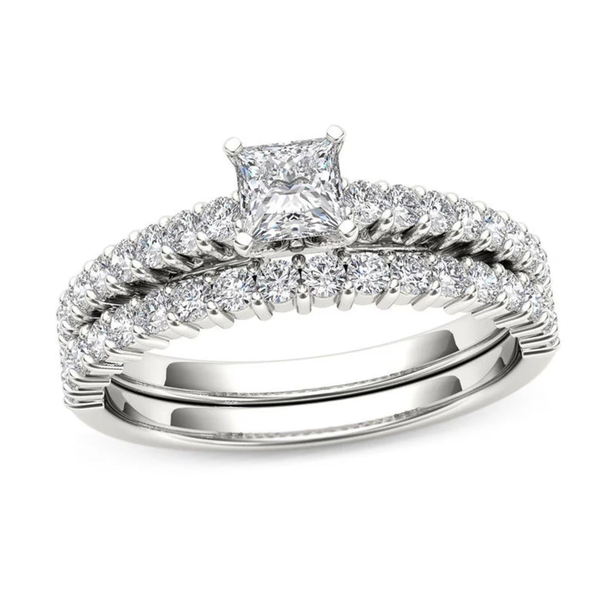 14K White Gold Princess-Cut Diamond Engagement Ring Set G971339