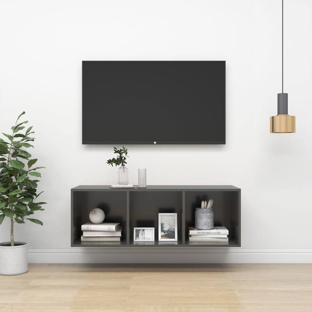 High Gloss Gray Wall-Mounted TV Cabinet Chipboard M462382