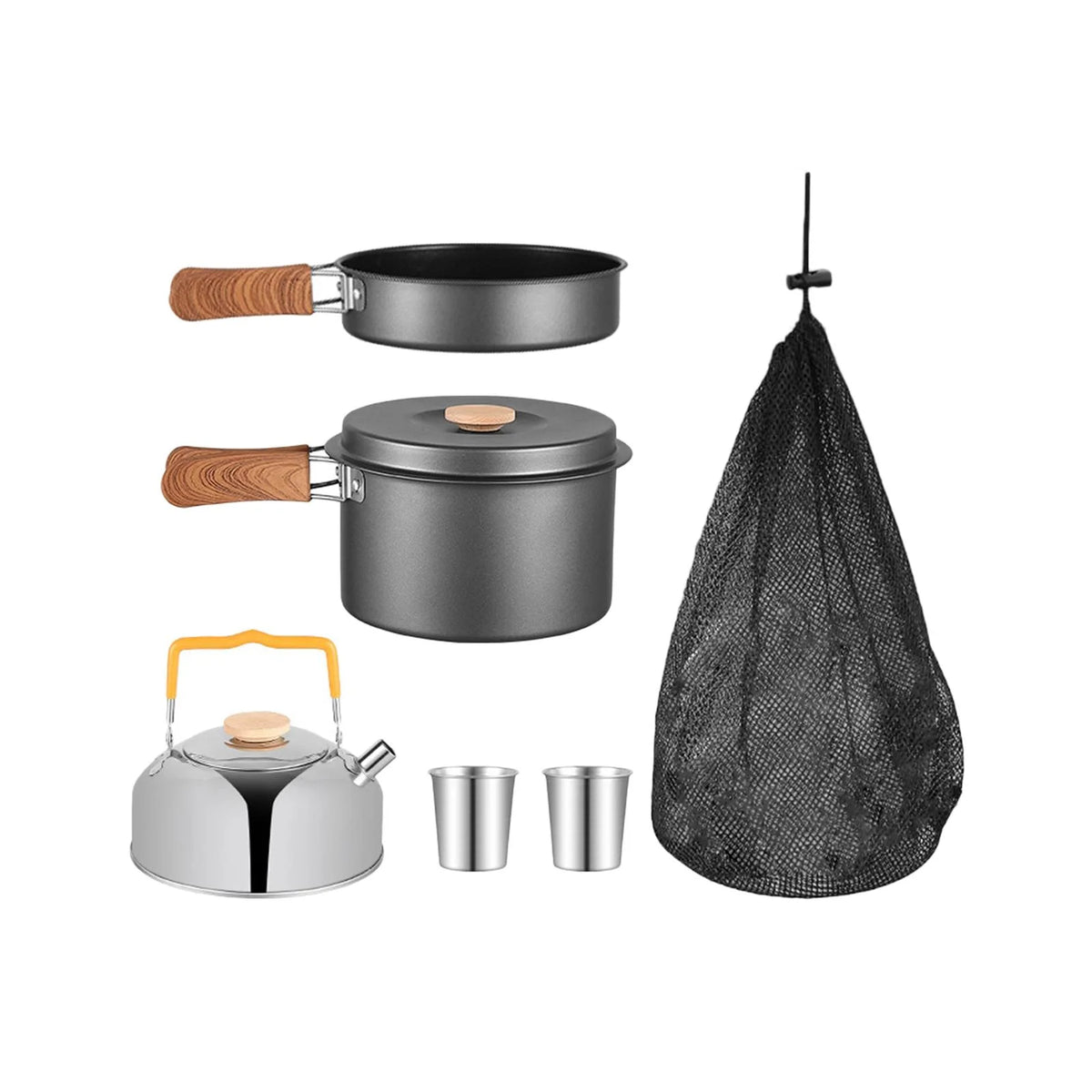 5Pcs Camping Cookware Set with Storage Bag Gray L405297