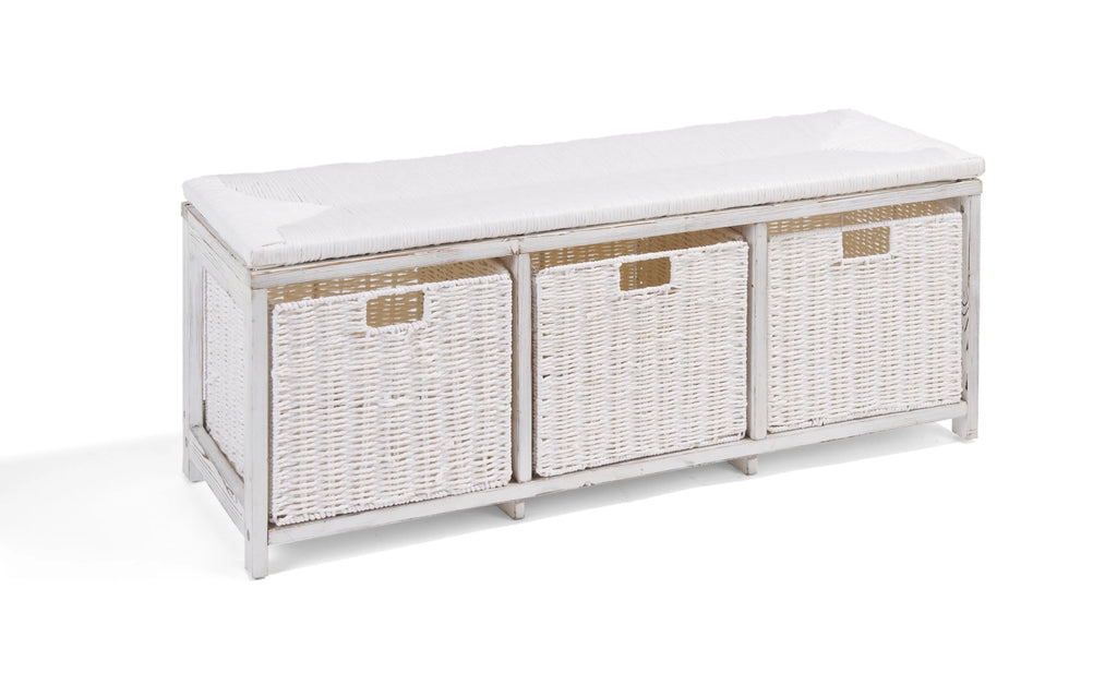 Brown Woven Top Storage Bench with Baskets M11962
