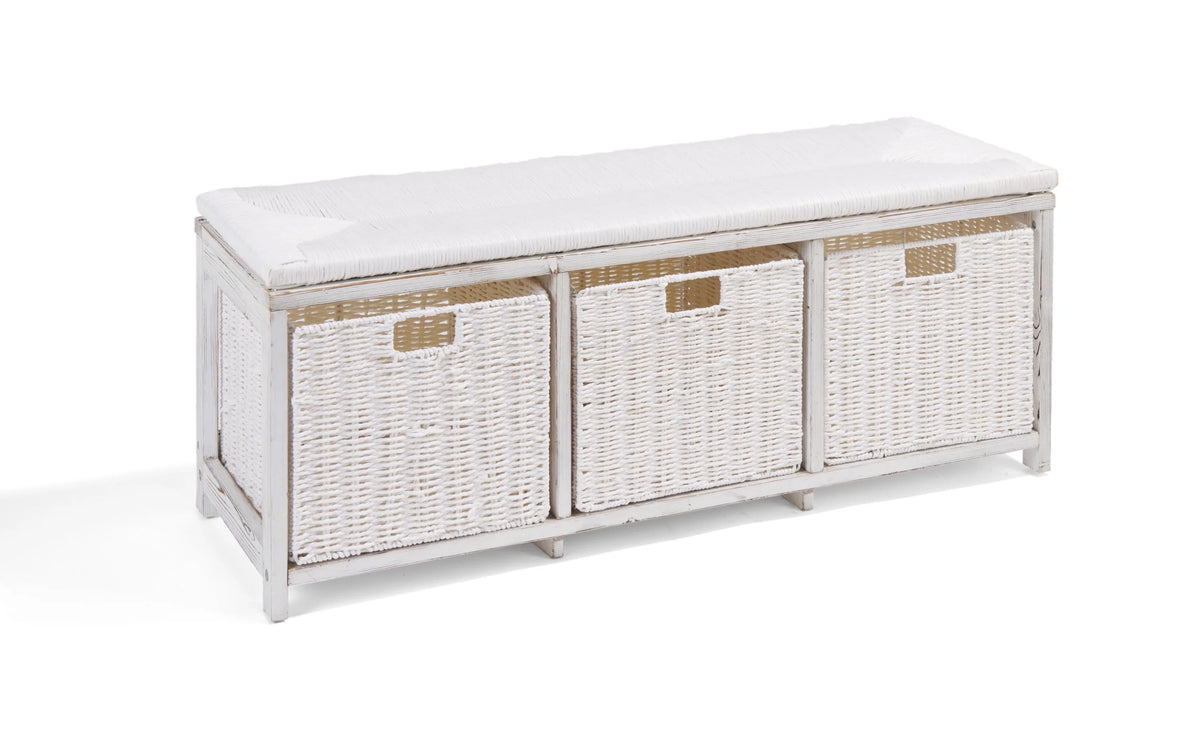 Brown Woven Top Storage Bench with Baskets M11962