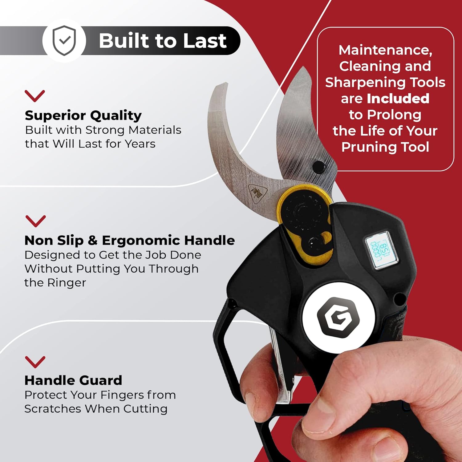 25V Electric Pruning Shears, Pack of 2, SK5 Carbon Steel Blades, 2 Ah Lithium Batteries, LCD Display, 40 mm Cutting Diameter Q490628