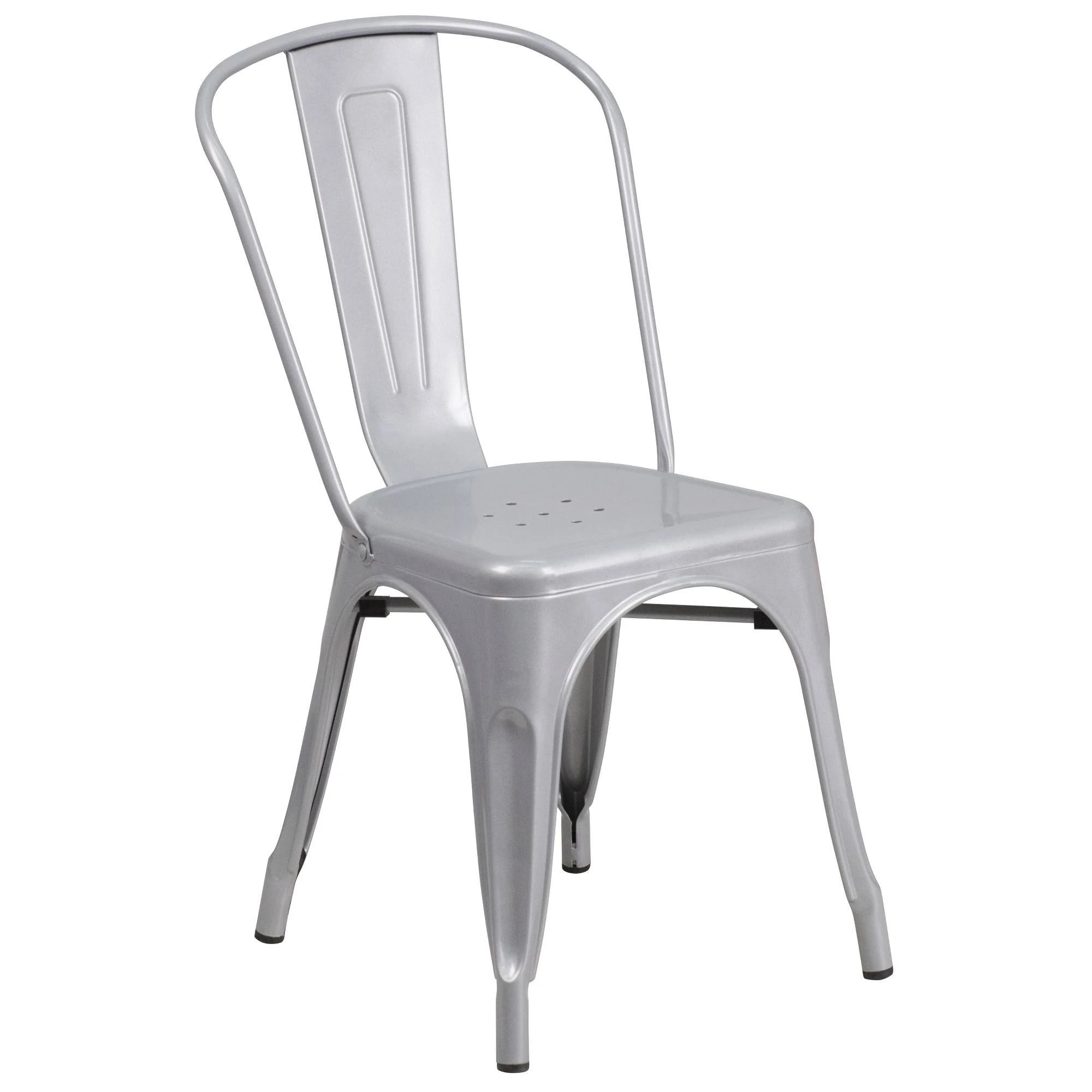 Silver Round Metal Table Set with 4 Cafe Chairs Y480630