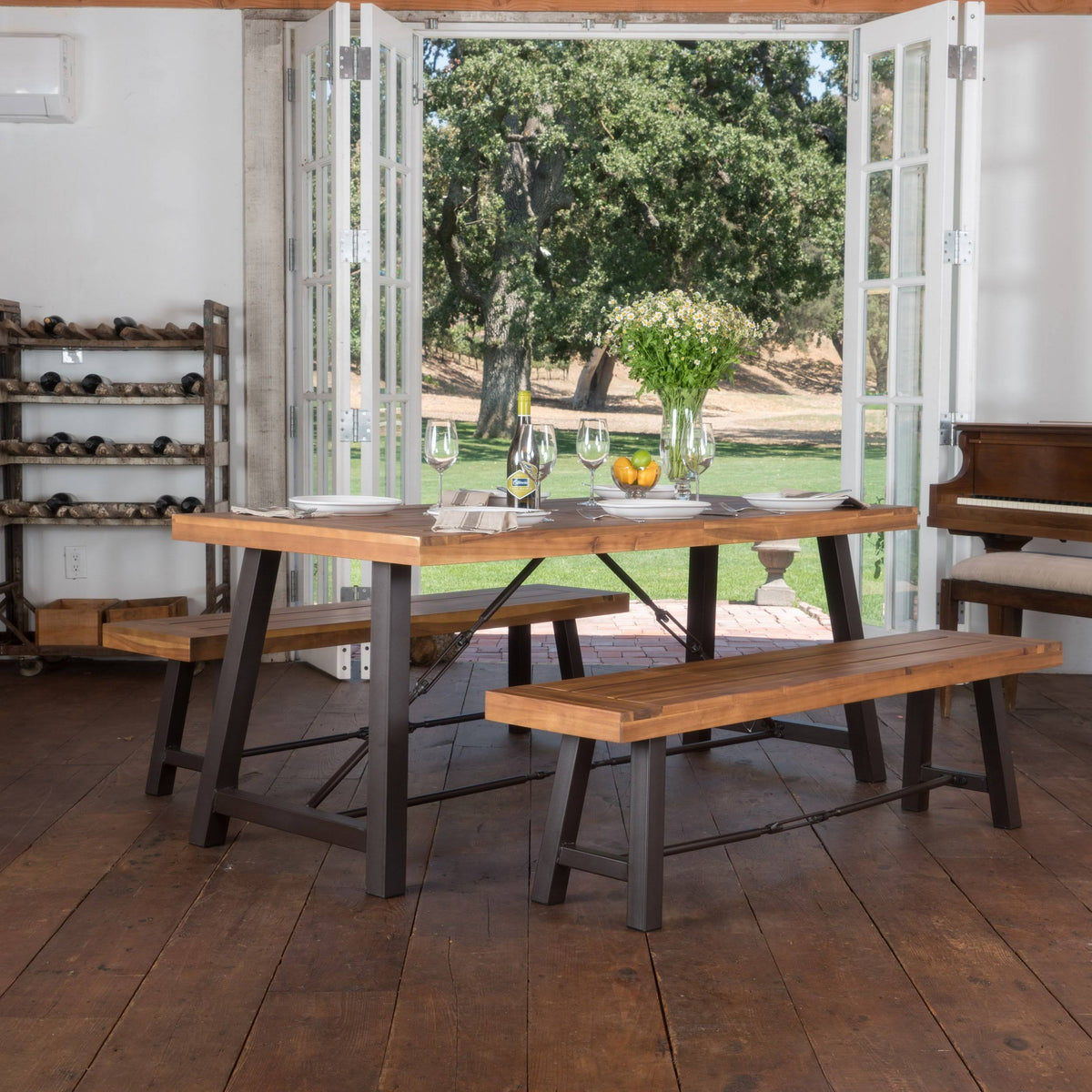 Acacia Wood Dining Set X7420