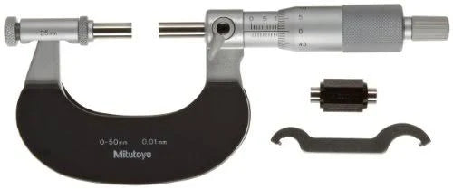 Outside Micrometer, Interchangeable Anvils, Ratchet Stop, 0-50mm Range, 0.01mm Graduation V3342