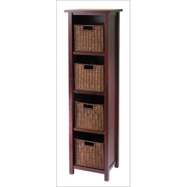 5 Piece Storage Shelf with Baskets - Cabinet and 4 Small Baskets - Antique Walnut V8693