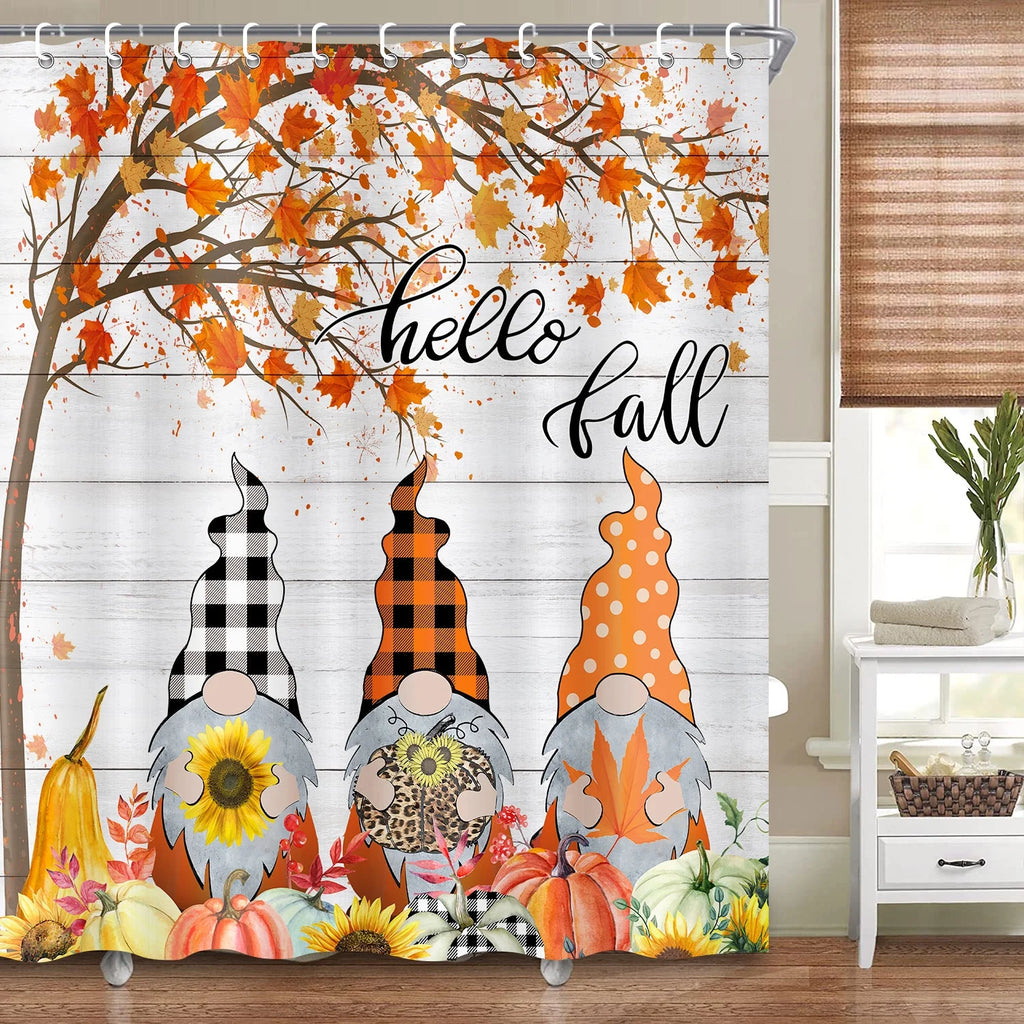 Fall Gnome with Pumpkin Shower Curtain, 72"x72"inch, Durable Fabric with 12 Hooks H10664