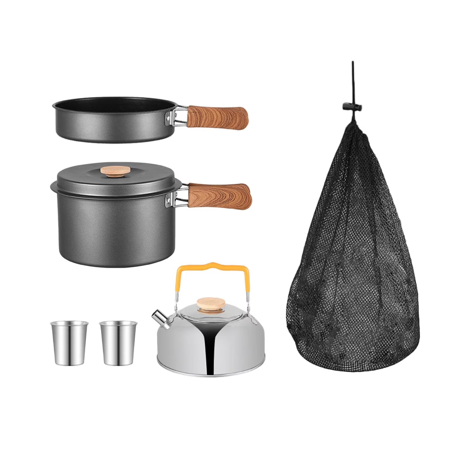 5Pcs Camping Cookware Set with Storage Bag Gray L405297