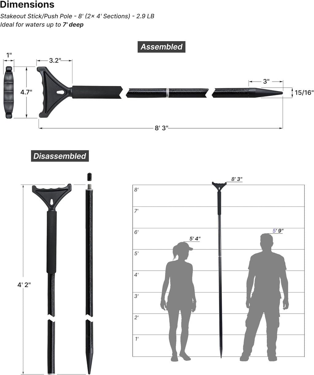 Stakeout Stick Push Pole For Boats Kayaks Fishing O6419