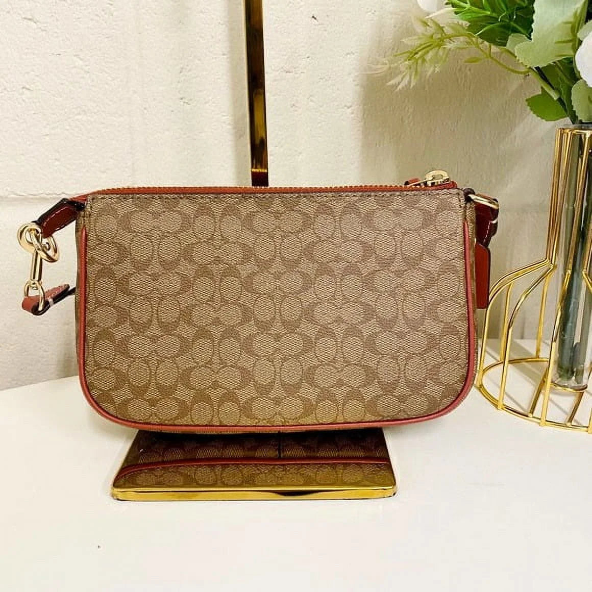 Khaki Terracotta Colorblock Canvas Bag L5609